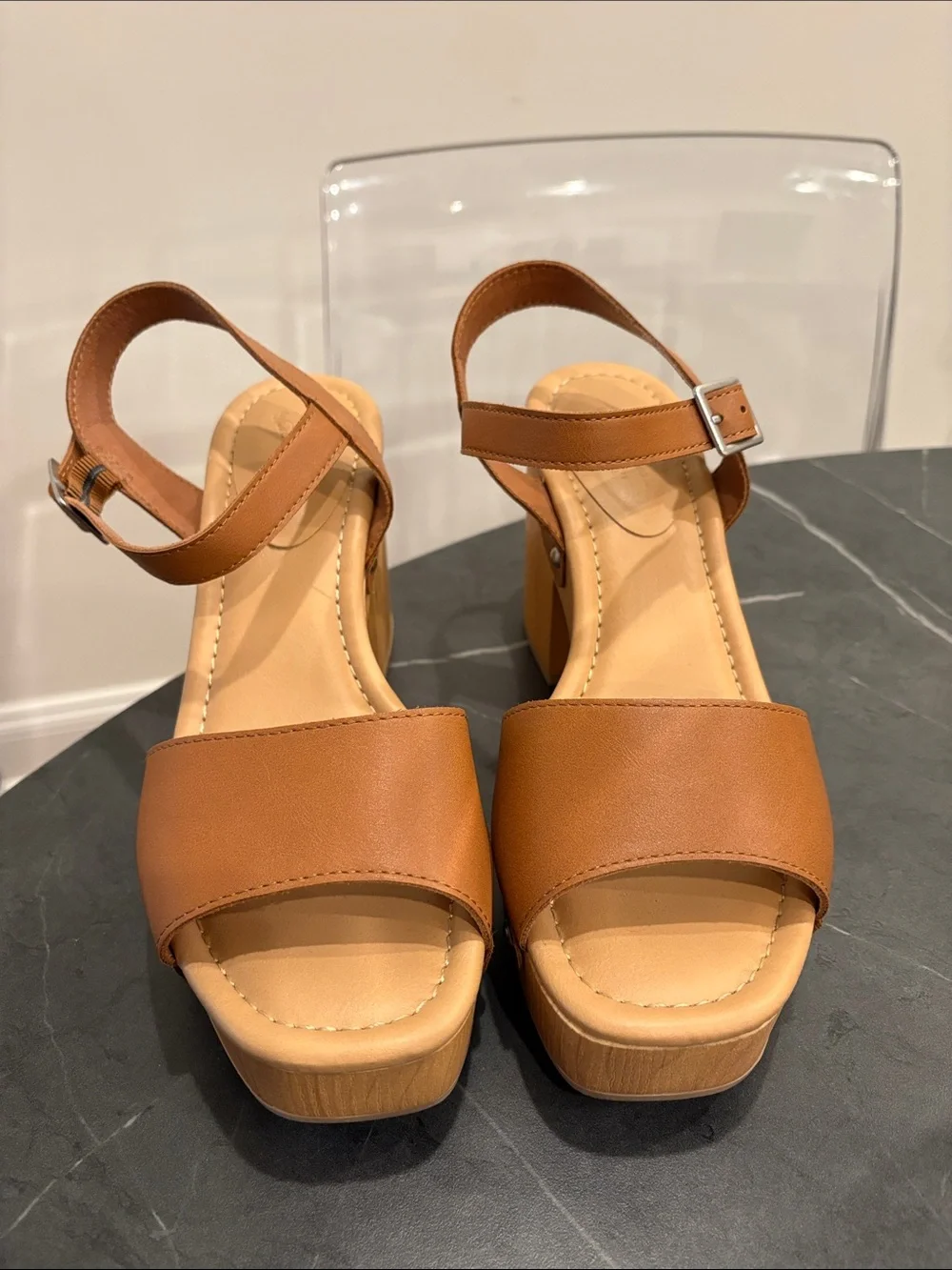 Universal Thread Brown Platform Wedge Sandals with Ankle Strap